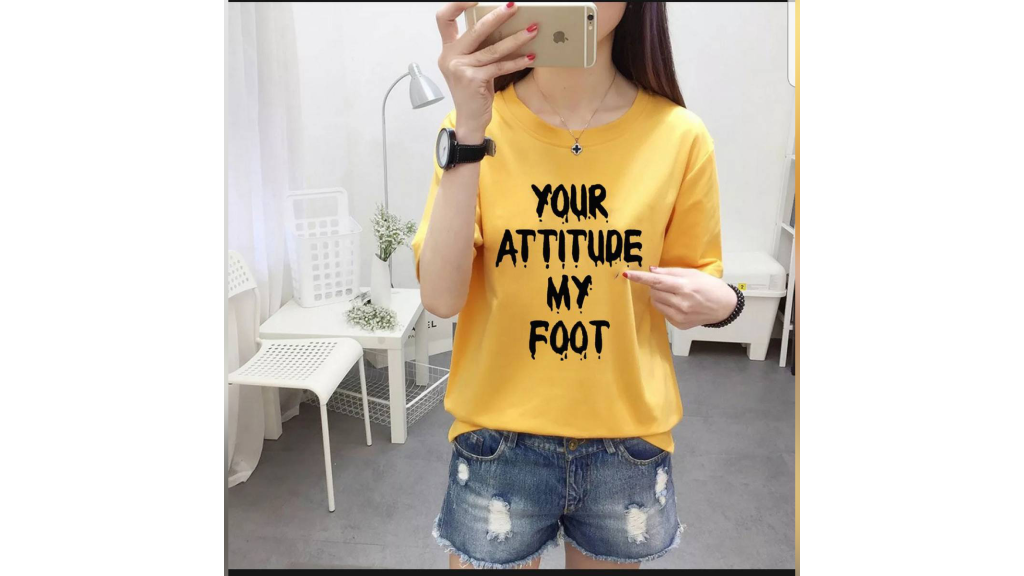Cotton Your Attitude my Foot Printed Round Neck T-shirt For Women - Yellow Color